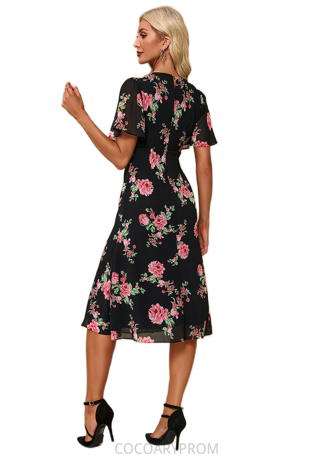 Desirae Floral Print V-Neck Elegant A-line Chiffon Midi Dresses DA8P0022424