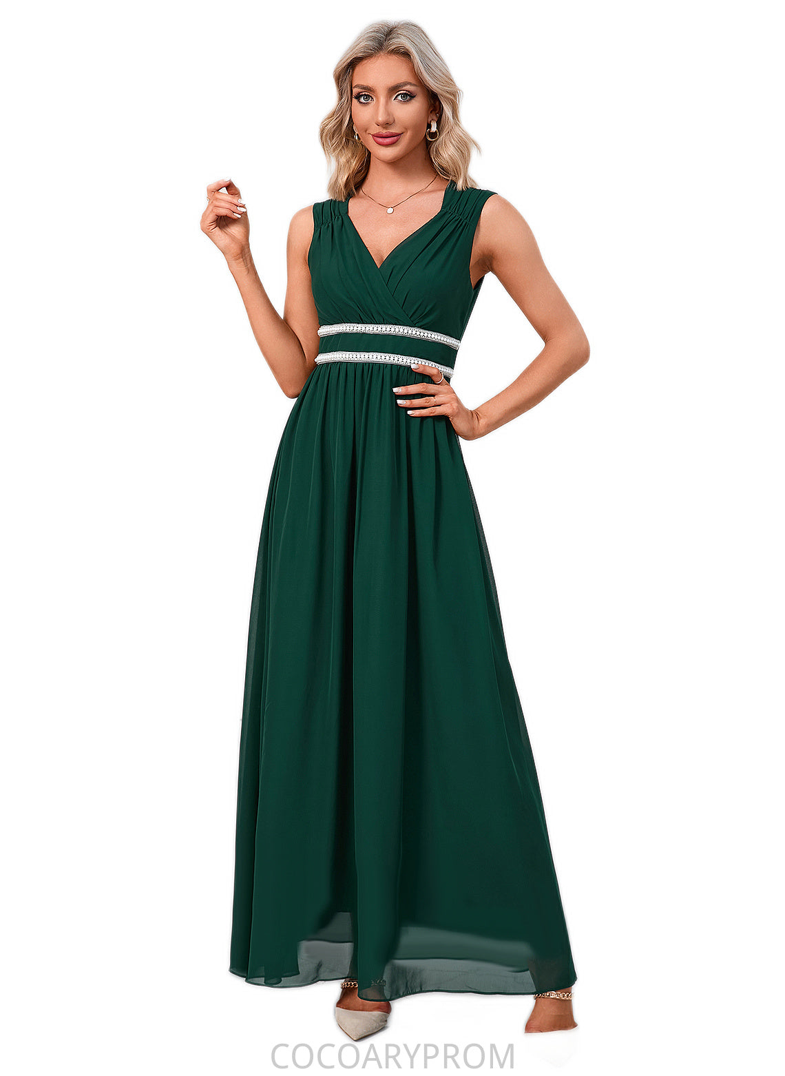 Sherlyn Beading Ruffle V-Neck Elegant A-line Chiffon Maxi Dresses DA8P0022431