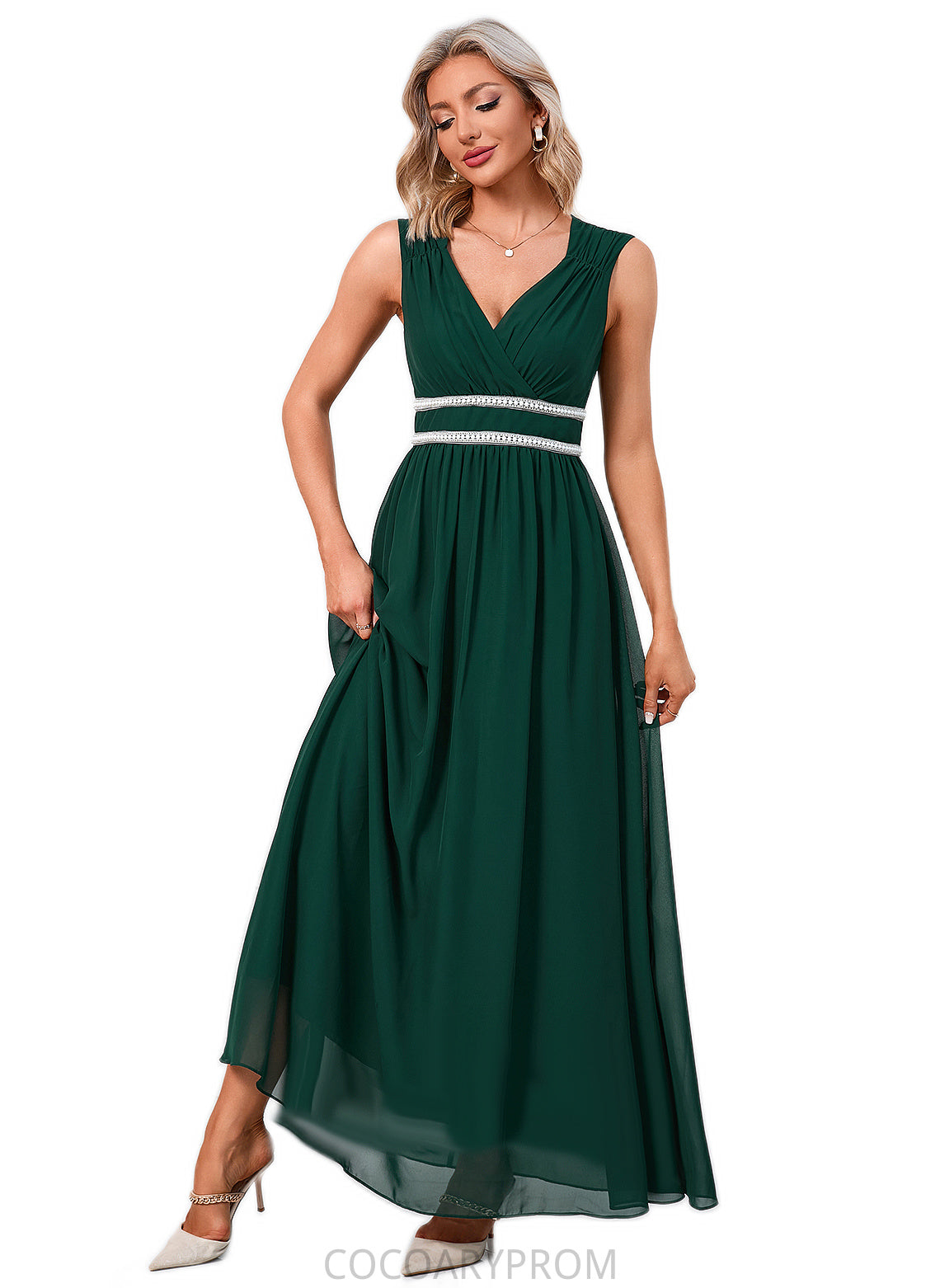 Sherlyn Beading Ruffle V-Neck Elegant A-line Chiffon Maxi Dresses DA8P0022431