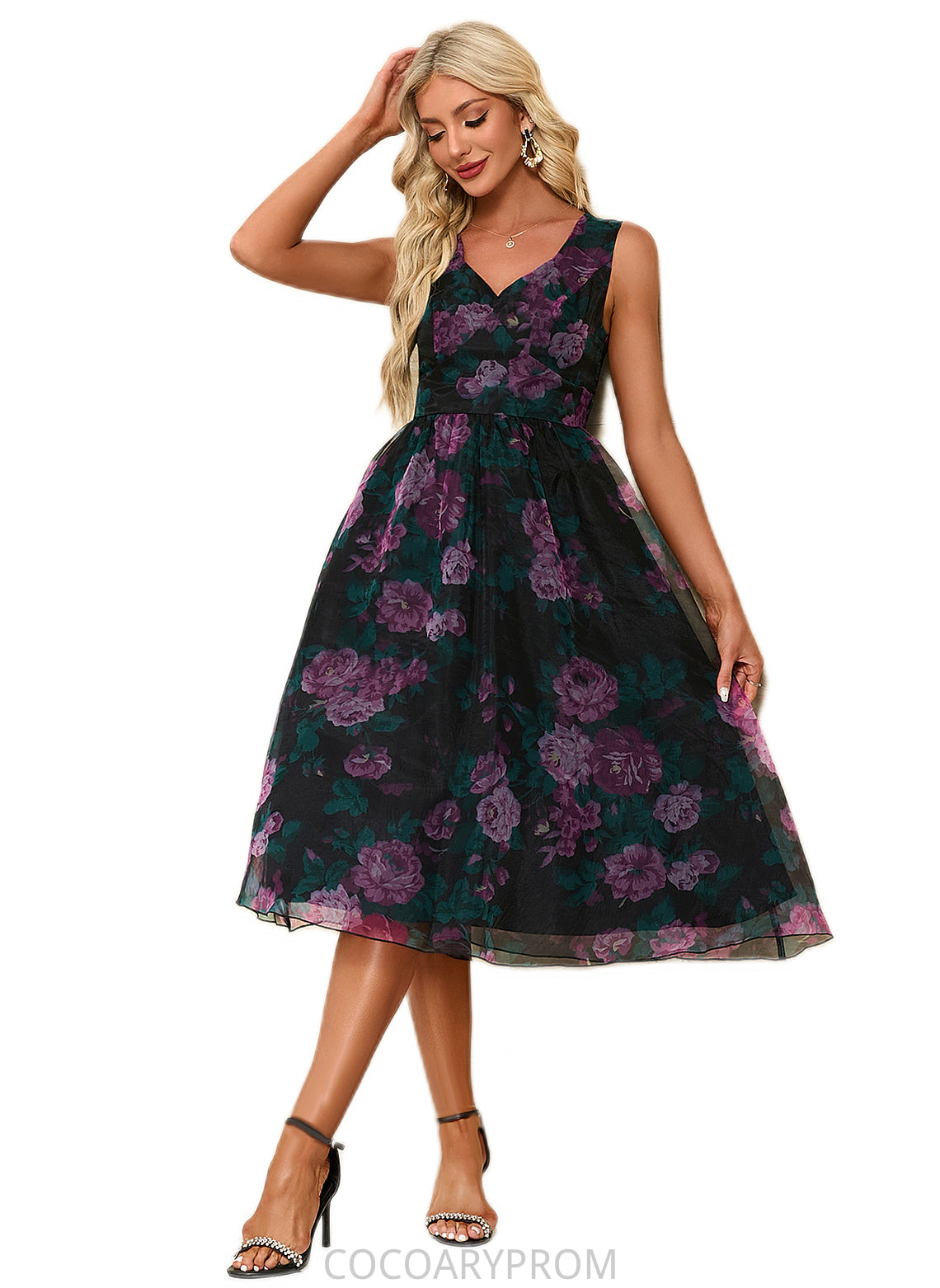 Rayne Floral Print Sweetheart Elegant A-line Organza Midi Dresses DA8P0022454