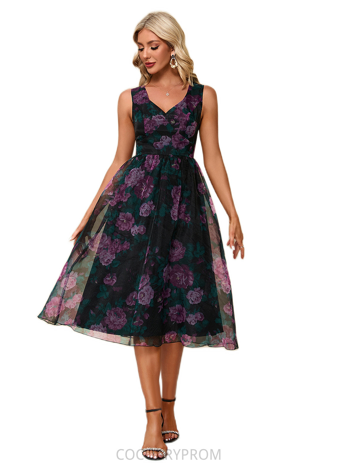 Rayne Floral Print Sweetheart Elegant A-line Organza Midi Dresses DA8P0022454