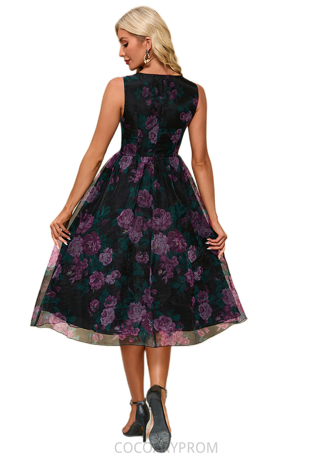 Rayne Floral Print Sweetheart Elegant A-line Organza Midi Dresses DA8P0022454