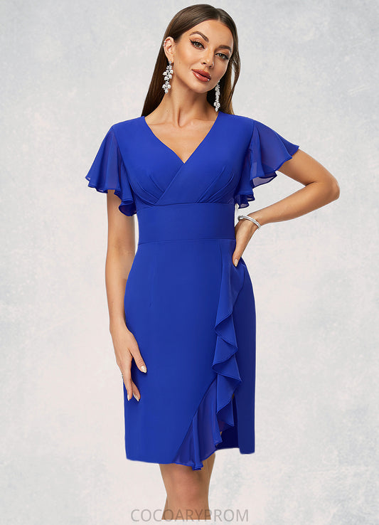 Urania Sheath/Column V-Neck Knee-Length Chiffon Cocktail Dress With Cascading Ruffles DA8P0022487