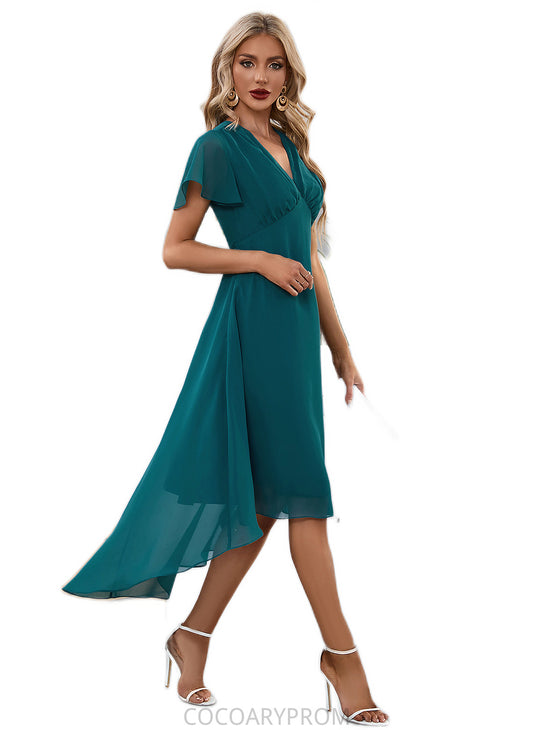 Desiree V-Neck Elegant A-line Chiffon Asymmetrical Midi Dresses DA8P0022495