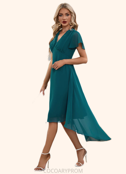 Yasmin V-Neck Elegant A-line Chiffon Asymmetrical Midi Dresses DA8P0022495