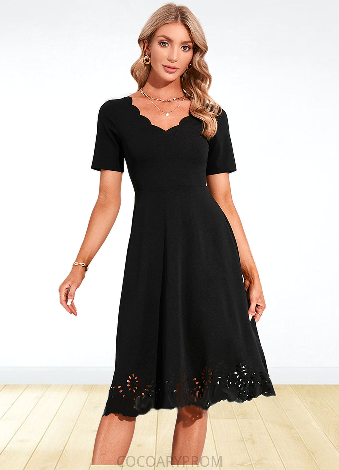 Anabel V-Neck Elegant A-line Cotton Blends Midi Dresses DA8P0022499