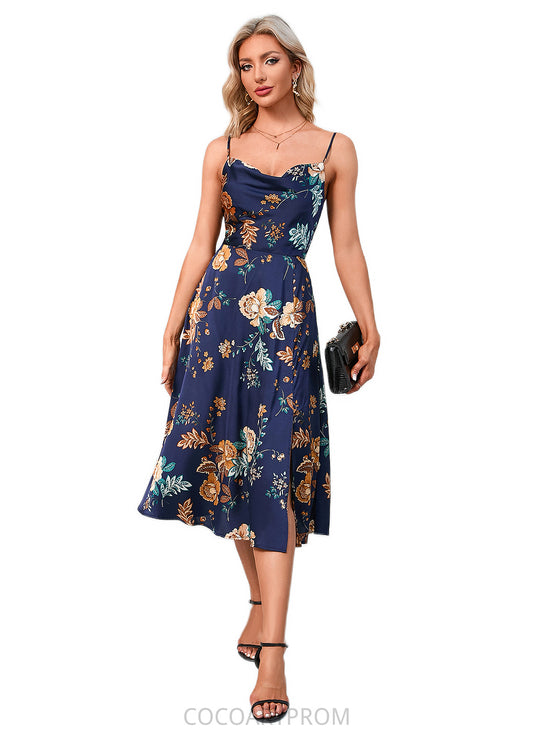 Shaylee Floral Print Cowl Elegant A-line Satin Dresses DA8P0022508