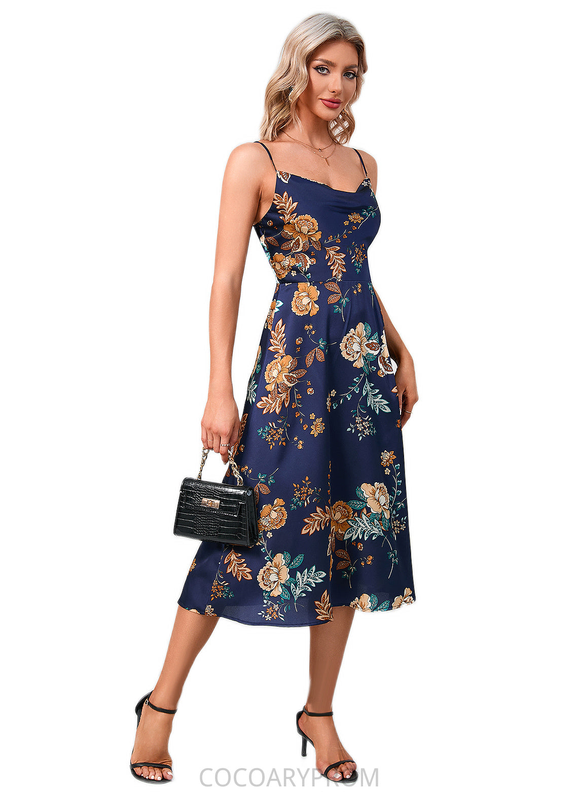 Shaylee Floral Print Cowl Elegant A-line Satin Dresses DA8P0022508