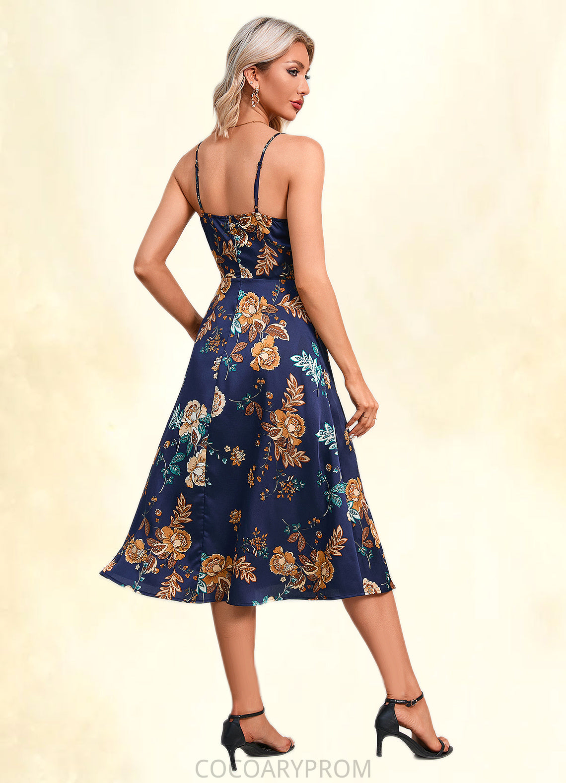 Adalyn Floral Print Cowl Elegant A-line Satin Dresses DA8P0022508