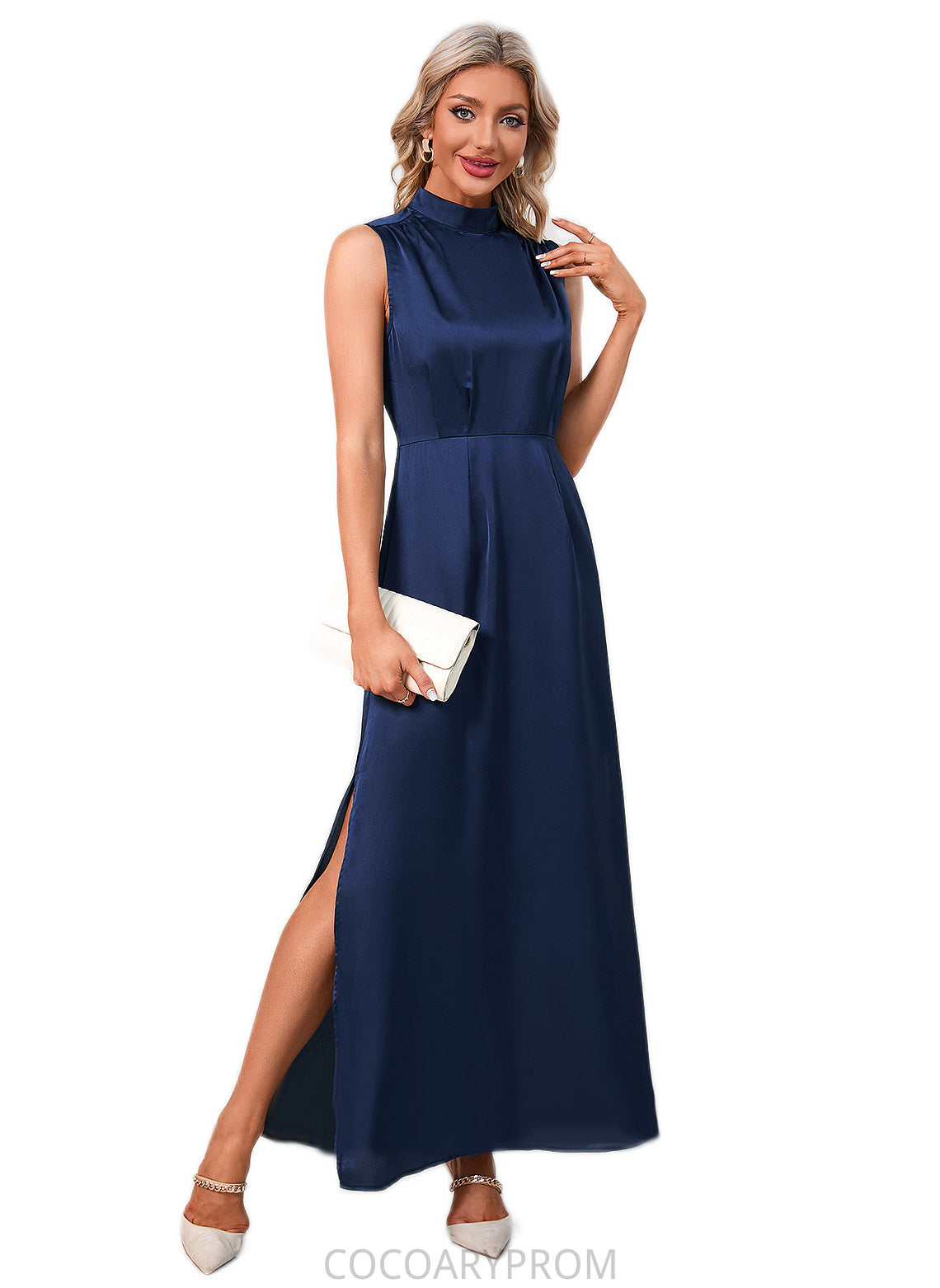 Kimberly High Neck Elegant A-line Satin Maxi Dresses DA8P0022520