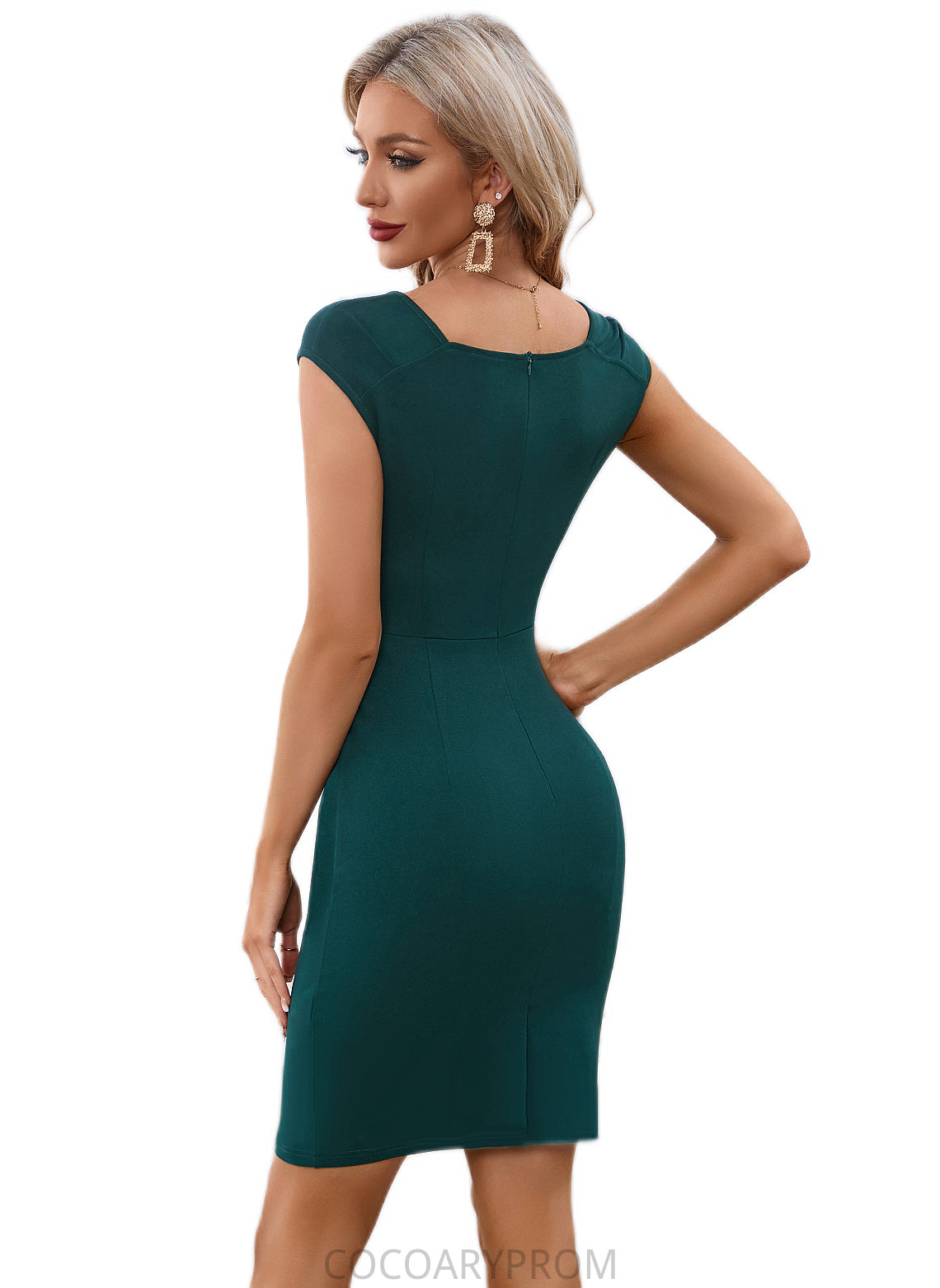 Makenna Ruffle V-Neck Elegant Sheath/Column Polyester Midi Dresses DA8P0022552