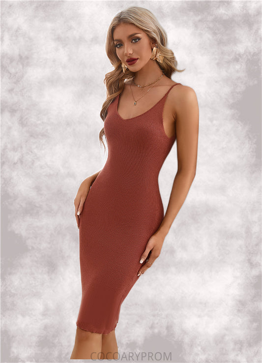 Sienna Bow V-Neck Elegant Bodycon Cotton Blends Midi Dresses DA8P0022554