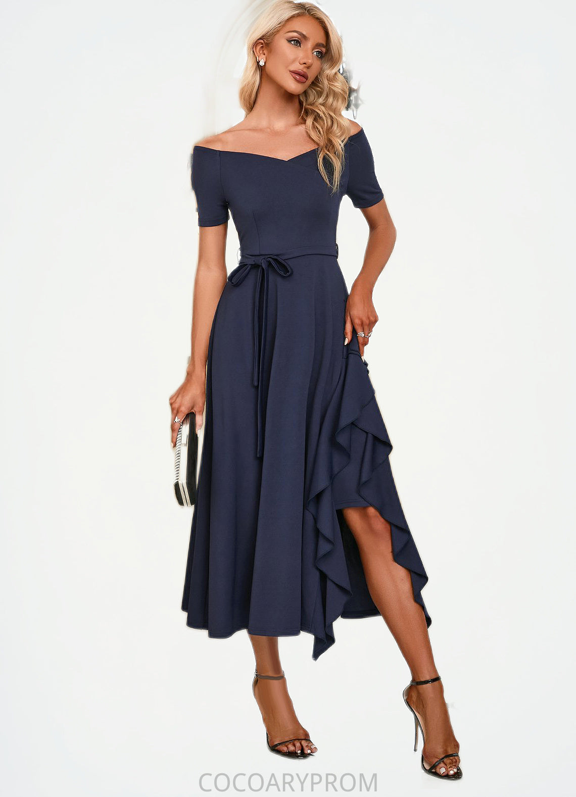 Elsie V-Neck Elegant A-line Cotton Blends Midi Dresses DA8P0022561