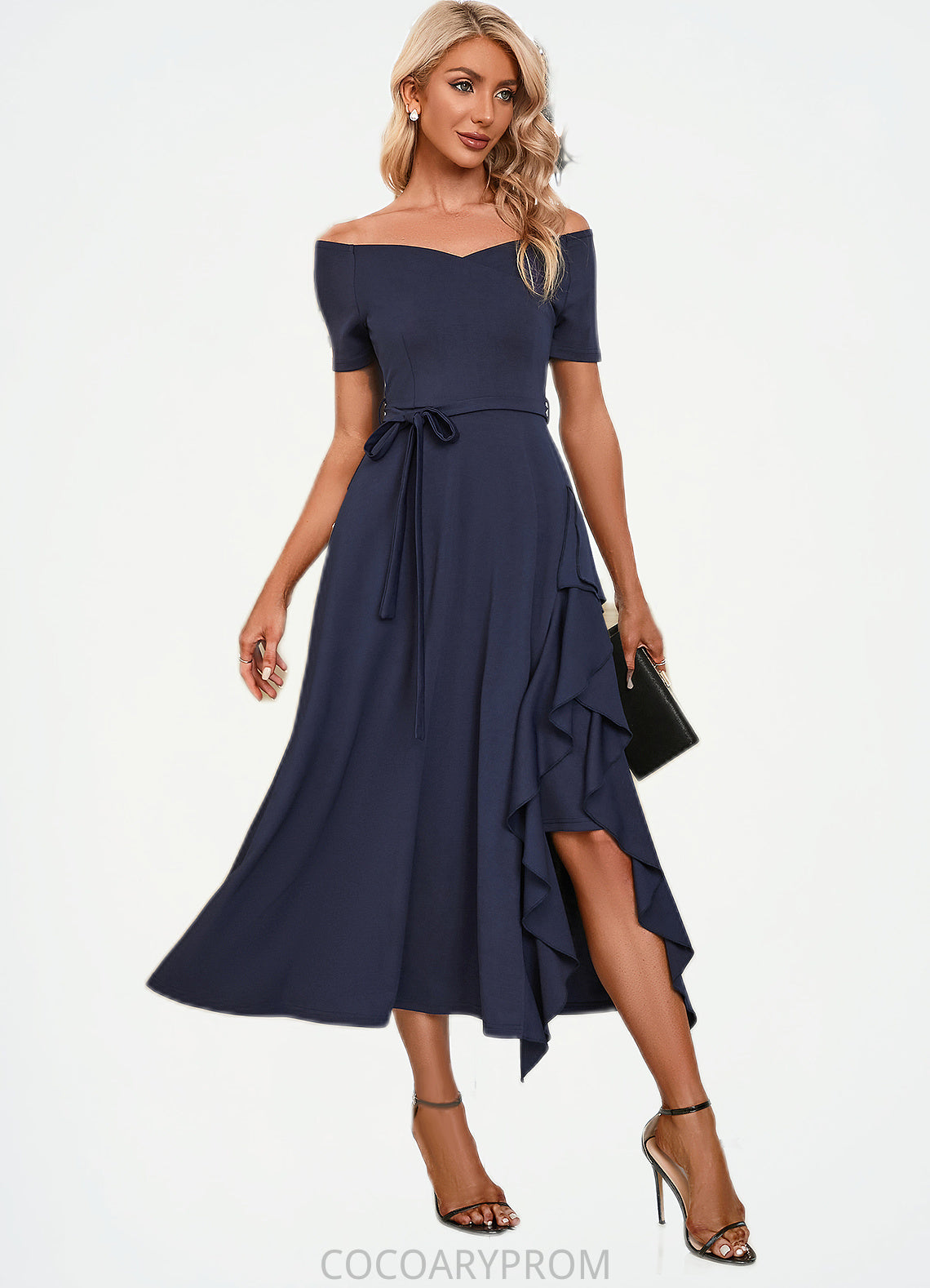 Elsie V-Neck Elegant A-line Cotton Blends Midi Dresses DA8P0022561