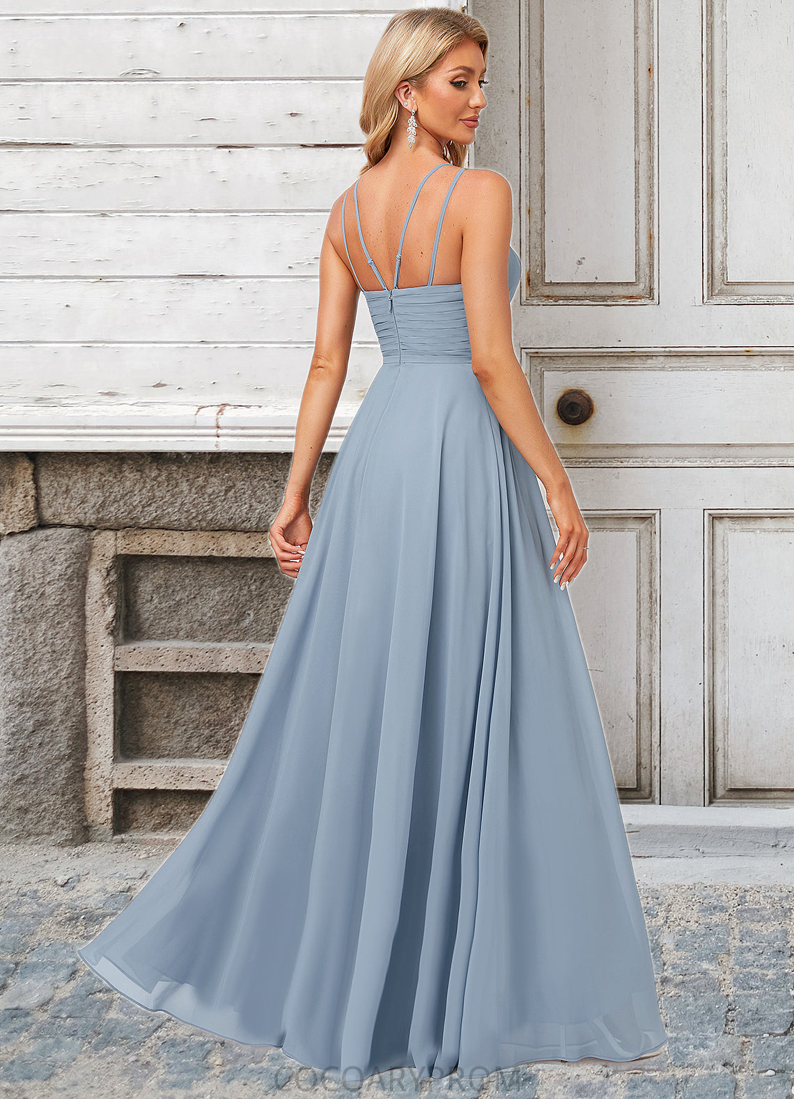 Blanche A-line Halter Floor-Length Chiffon Bridesmaid Dress DA8P0022575