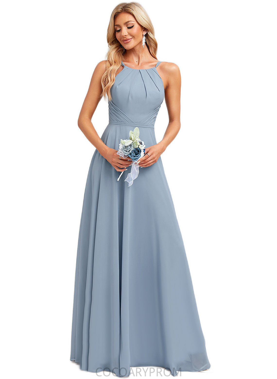 Stephany A-line Halter Floor-Length Chiffon Bridesmaid Dress DA8P0022575