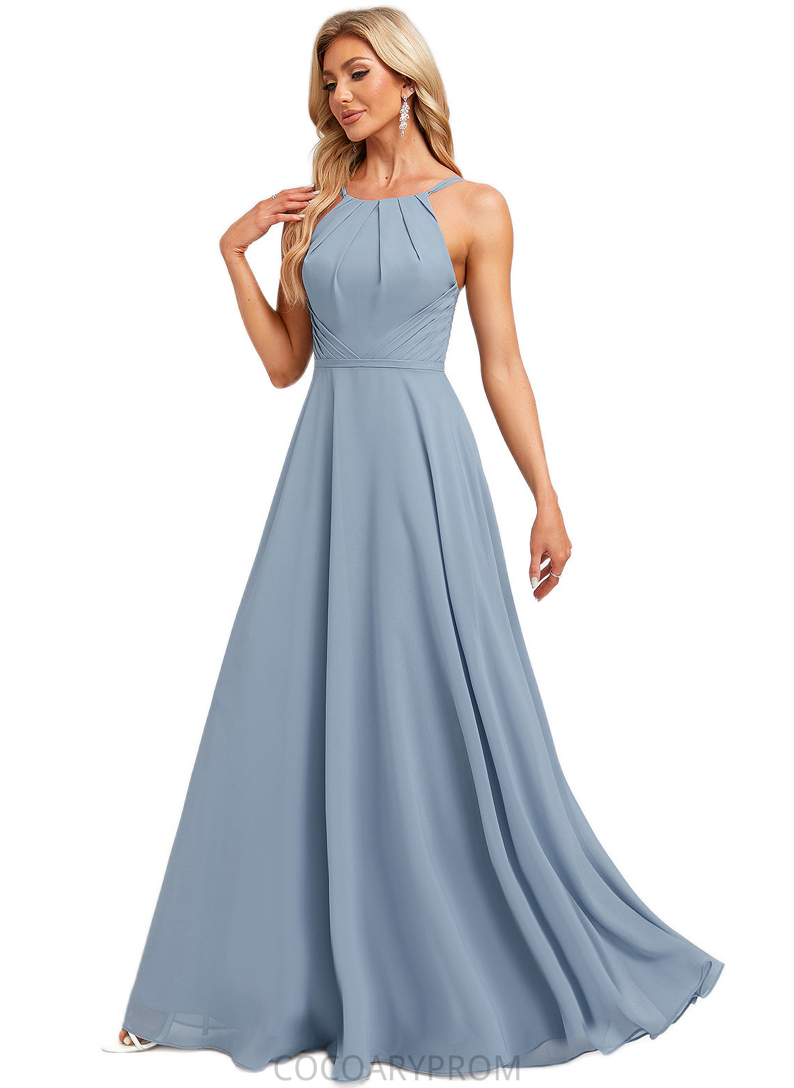 Stephany A-line Halter Floor-Length Chiffon Bridesmaid Dress DA8P0022575