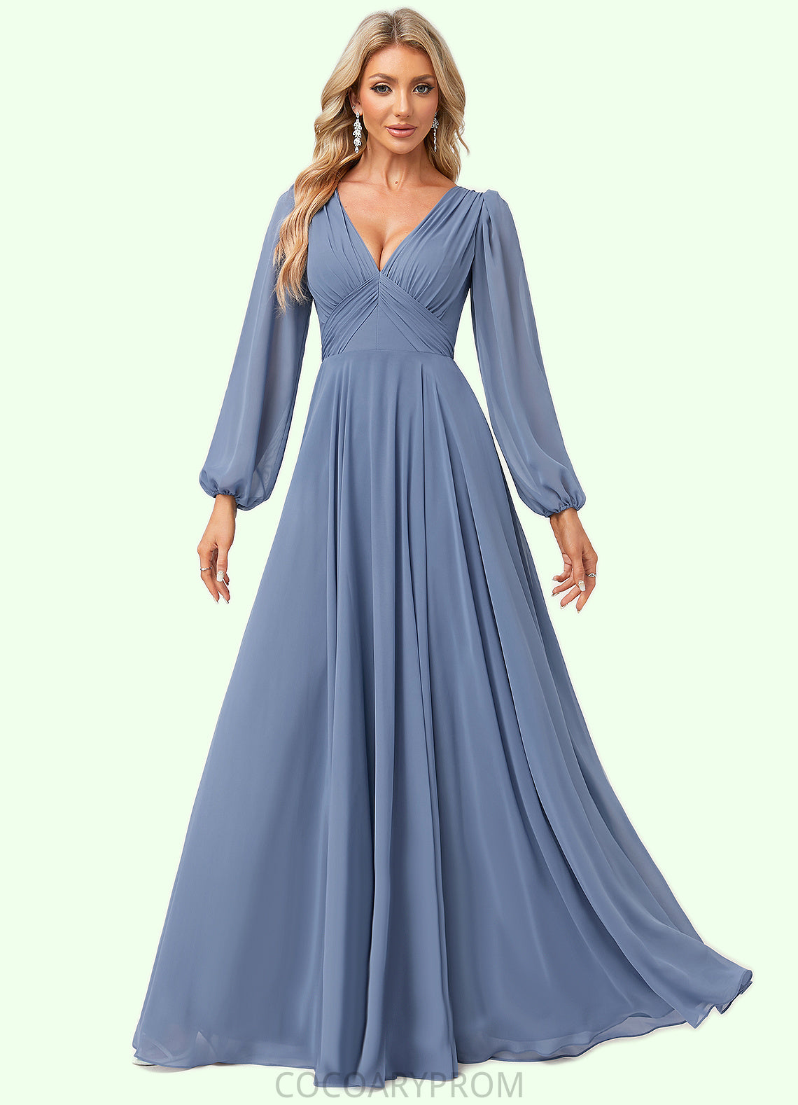 Jolie A-line V-Neck Floor-Length Chiffon Bridesmaid Dress DA8P0022579