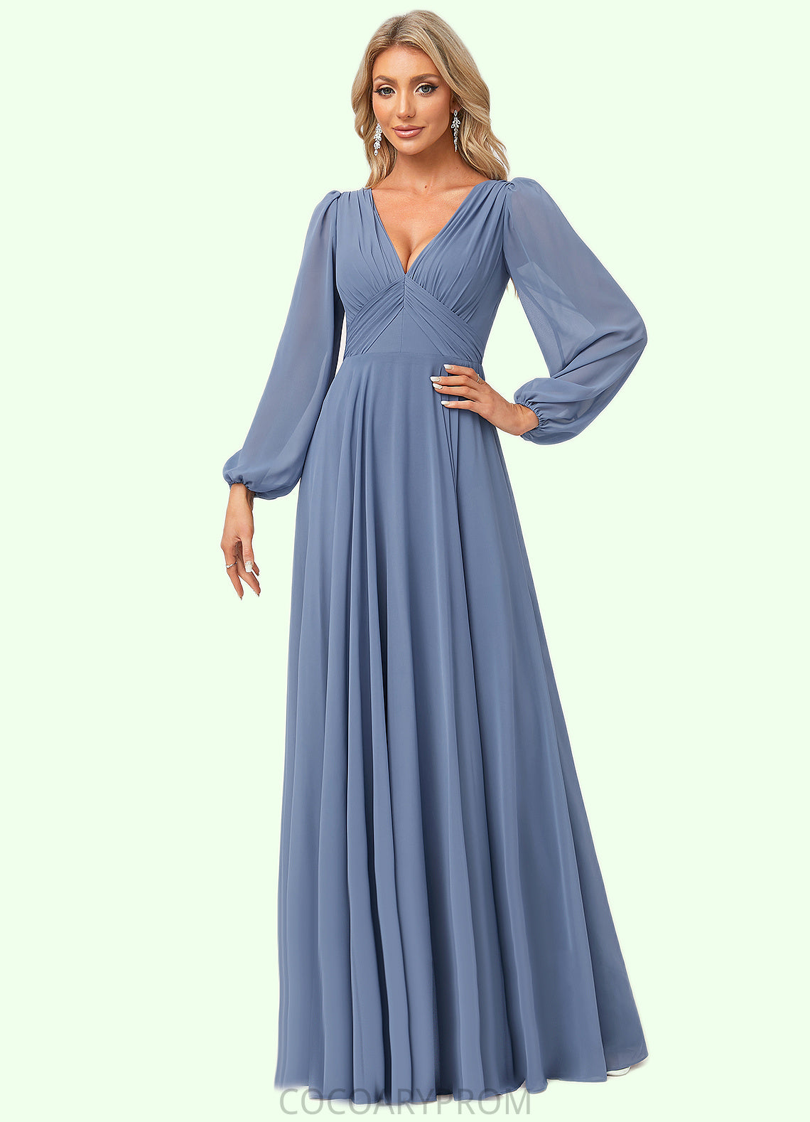 Jolie A-line V-Neck Floor-Length Chiffon Bridesmaid Dress DA8P0022579