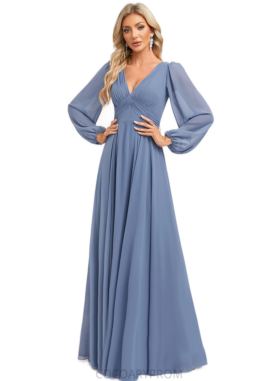 Emmalee A-line V-Neck Floor-Length Chiffon Bridesmaid Dress DA8P0022579