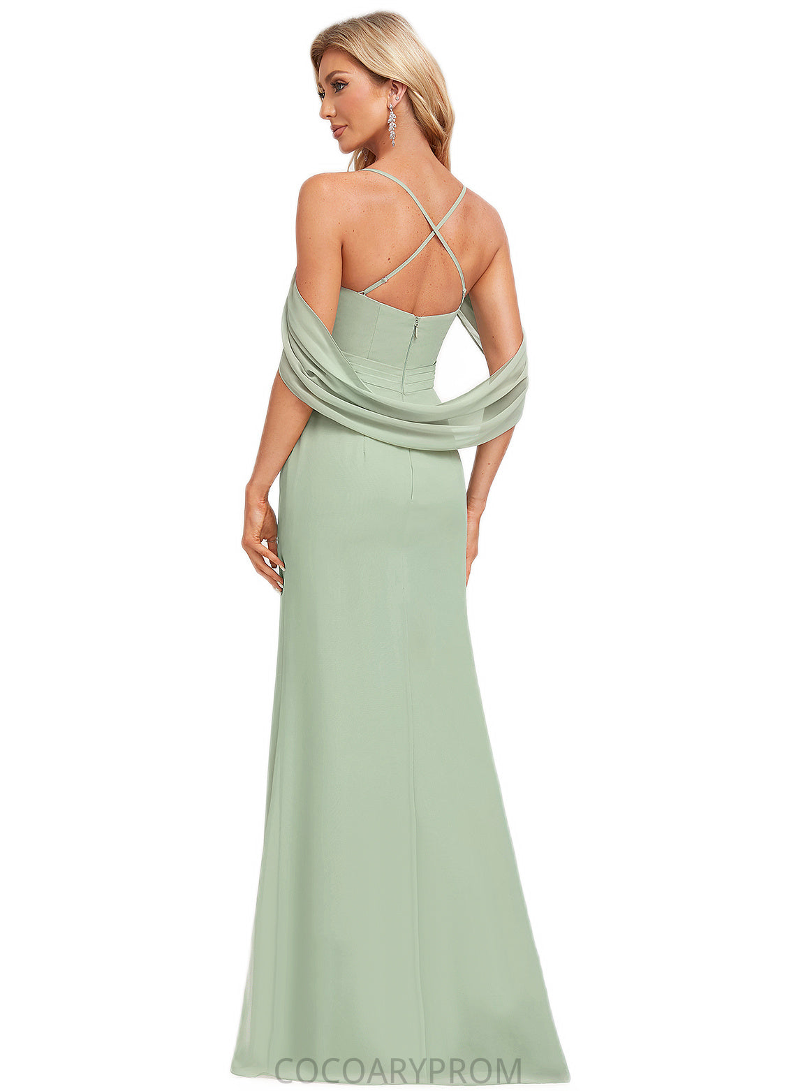 Nydia Trumpet/Mermaid V-Neck Floor-Length Chiffon Bridesmaid Dress DA8P0022587