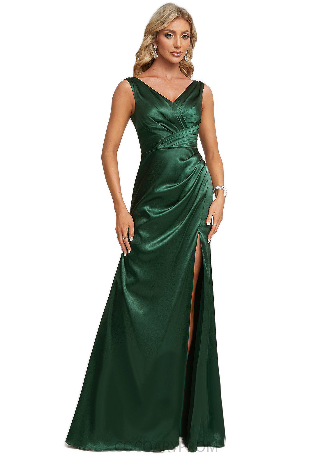 Kamari A-line V-Neck Floor-Length Stretch Satin Bridesmaid Dress DA8P0022590