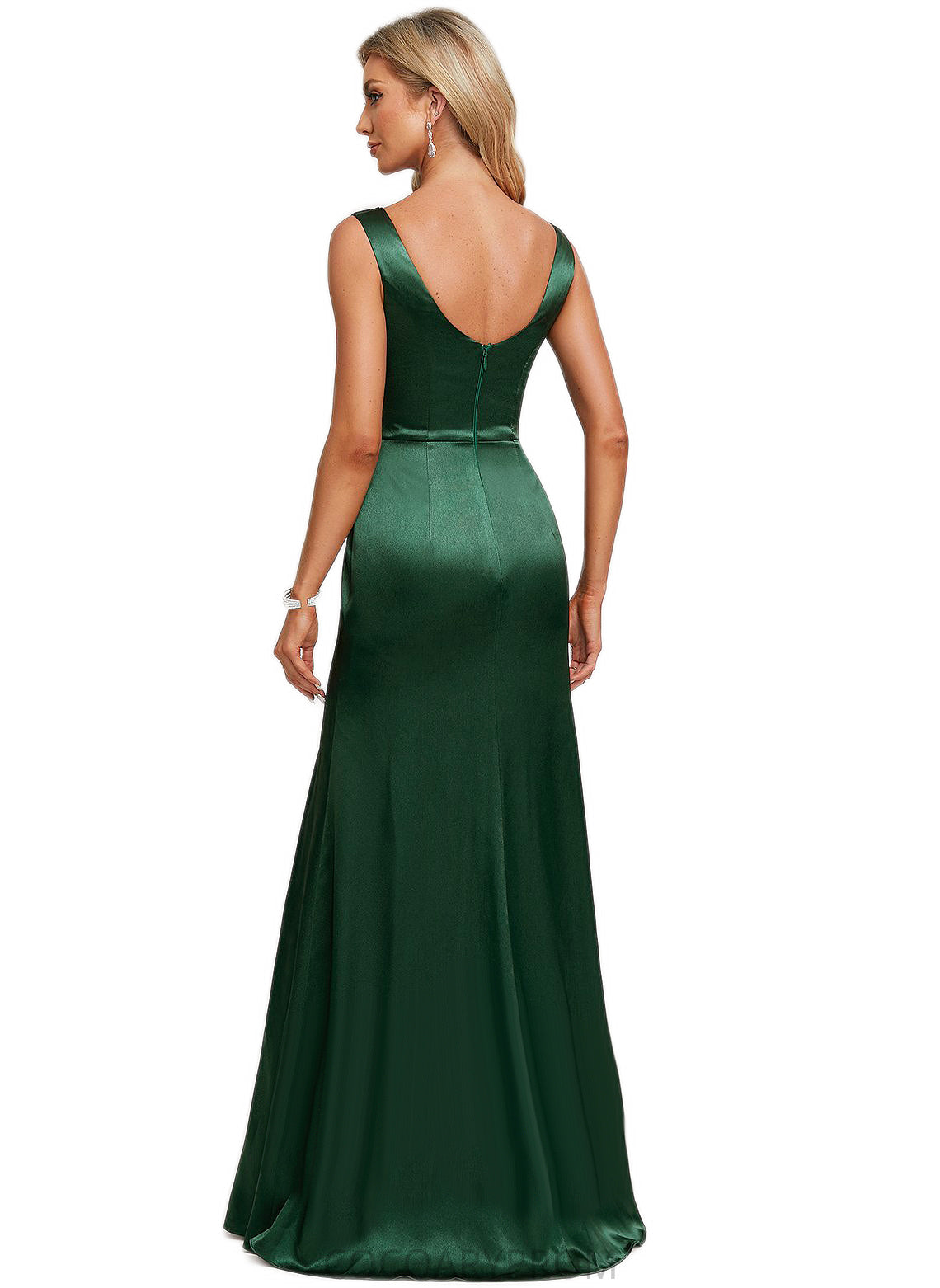 Kamari A-line V-Neck Floor-Length Stretch Satin Bridesmaid Dress DA8P0022590