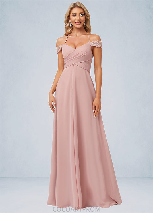 Ariel A-line Cold Shoulder Halter Floor-Length Chiffon Lace Bridesmaid Dress DA8P0022601