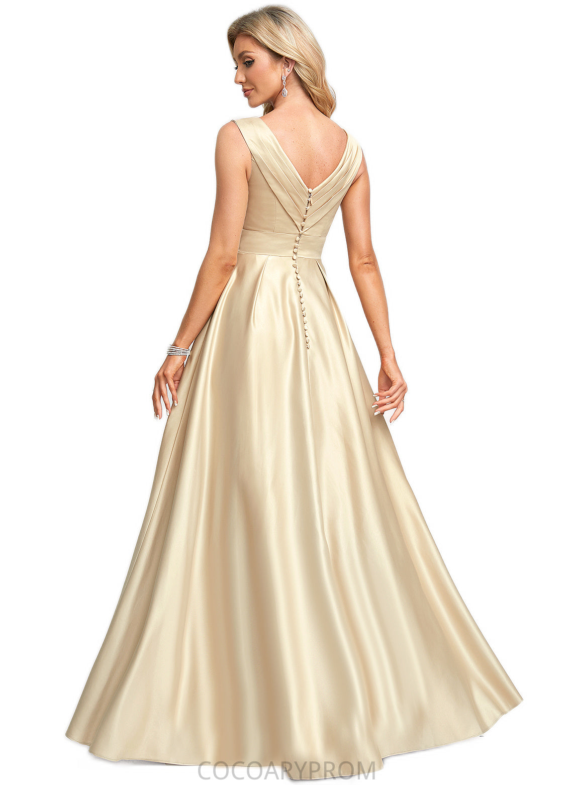 Myah A-line V-Neck Floor-Length Satin Bridesmaid Dress DA8P0022612