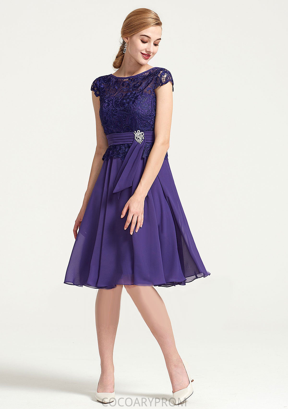 Sleeveless Bateau Knee-Length A-line/Princess Chiffon Bridesmaid Dresses With Rhinestone Appliqued Sashes Lilia DA8P0025496