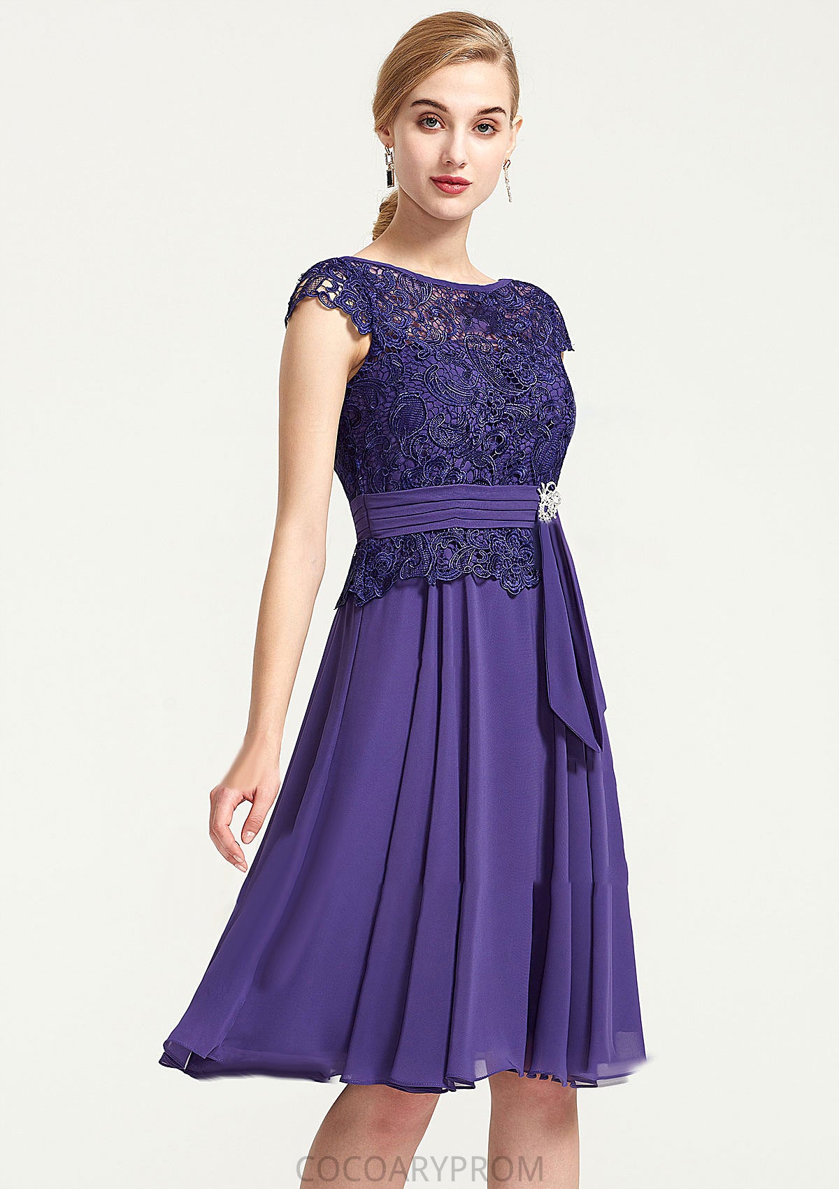 Sleeveless Bateau Knee-Length A-line/Princess Chiffon Bridesmaid Dresses With Rhinestone Appliqued Sashes Lilia DA8P0025496