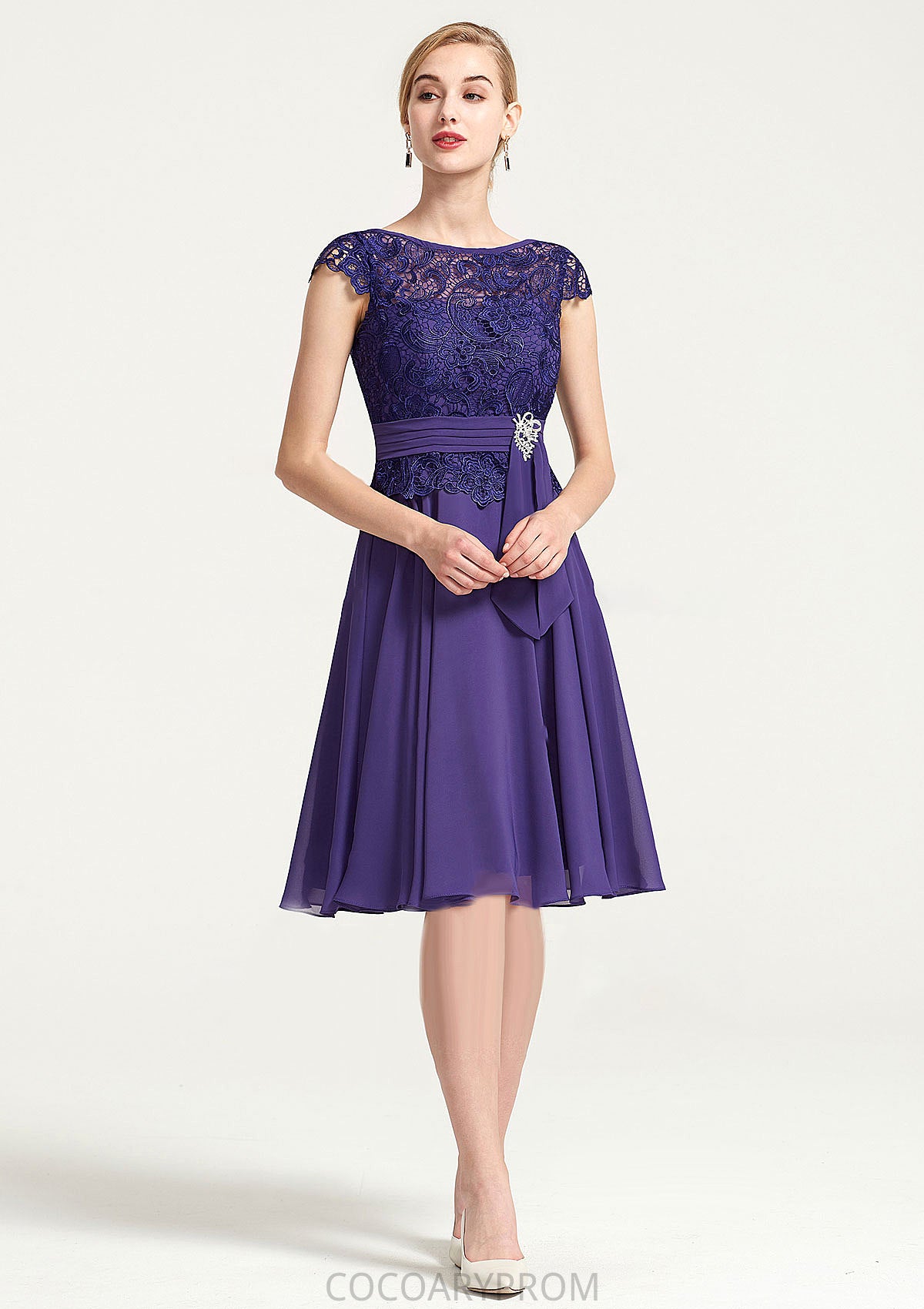 Sleeveless Bateau Knee-Length A-line/Princess Chiffon Bridesmaid Dresses With Rhinestone Appliqued Sashes Lilia DA8P0025496