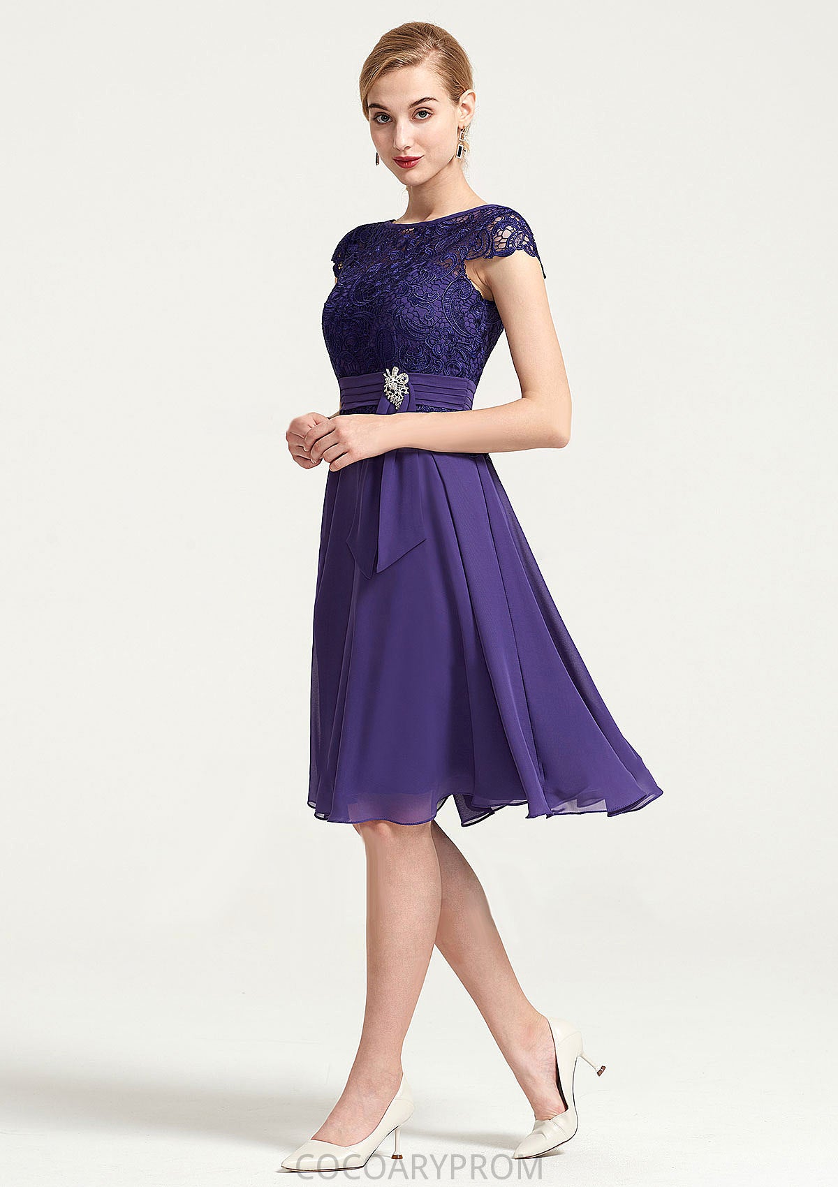 Sleeveless Bateau Knee-Length A-line/Princess Chiffon Bridesmaid Dresses With Rhinestone Appliqued Sashes Lilia DA8P0025496