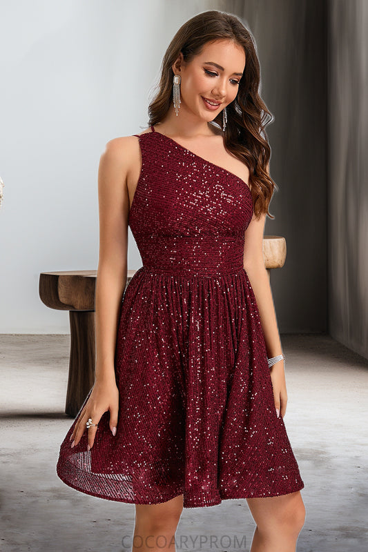 Ashtyn A-line One Shoulder Short/Mini Sequin Homecoming Dress With Sequins DA8P0020485