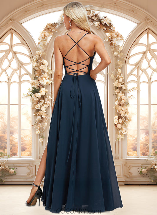 Hannah A-line V-Neck Floor-Length Chiffon Prom Dresses With Pleated DA8P0025830