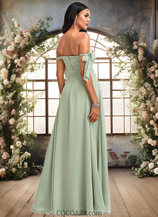 Chloe A-line Cowl Floor-Length Chiffon Bridesmaid Dress With Bow DA8P0025738