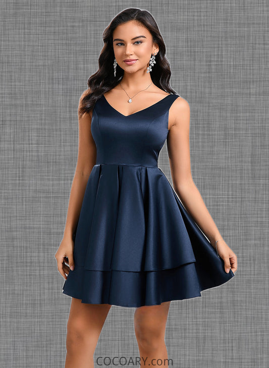 Mira A-line V-Neck Short Satin Homecoming Dress DA8P0025691