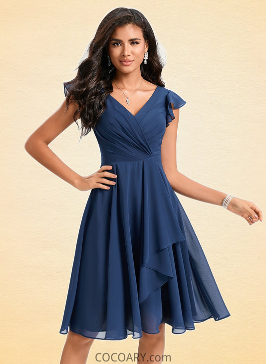 Alana A-line V-Neck Knee-Length Chiffon Homecoming Dress With Ruffle DA8P0025684