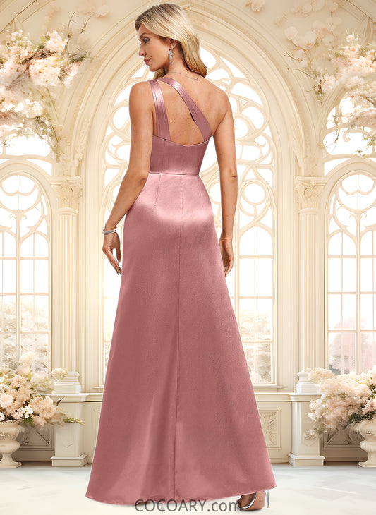 Sierra A-line One Shoulder Floor-Length Stretch Satin Bridesmaid Dress With Ruffle DA8P0025768