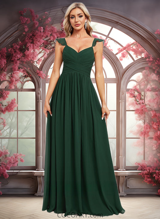 Raina A-line V-Neck Floor-Length Chiffon Bridesmaid Dress With Ruffle DA8P0025811