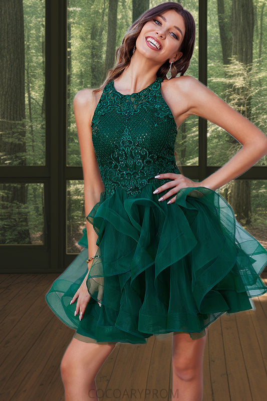 Aliana Ball-Gown/Princess Scoop Short/Mini Lace Tulle Homecoming Dress With Sequins DA8P0020537