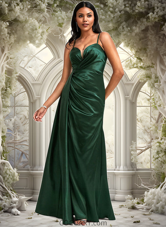 Chana A-line V-Neck Floor-Length Stretch Satin Bridesmaid Dress DA8P0025745