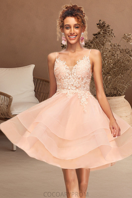 Nancy A-line V-Neck Short/Mini Lace Tulle Homecoming Dress DA8P0020524