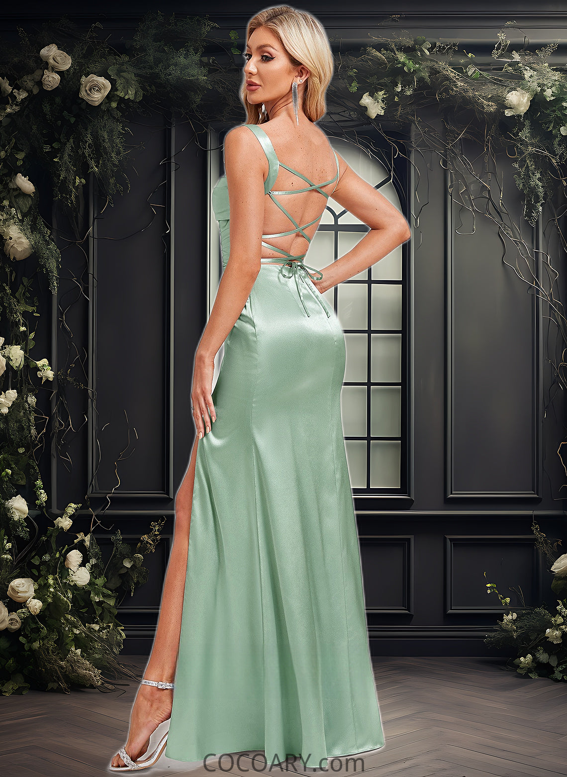 Nicola Trumpet/Mermaid Square Floor-Length Stretch Satin Bridesmaid Dress DA8P0025784