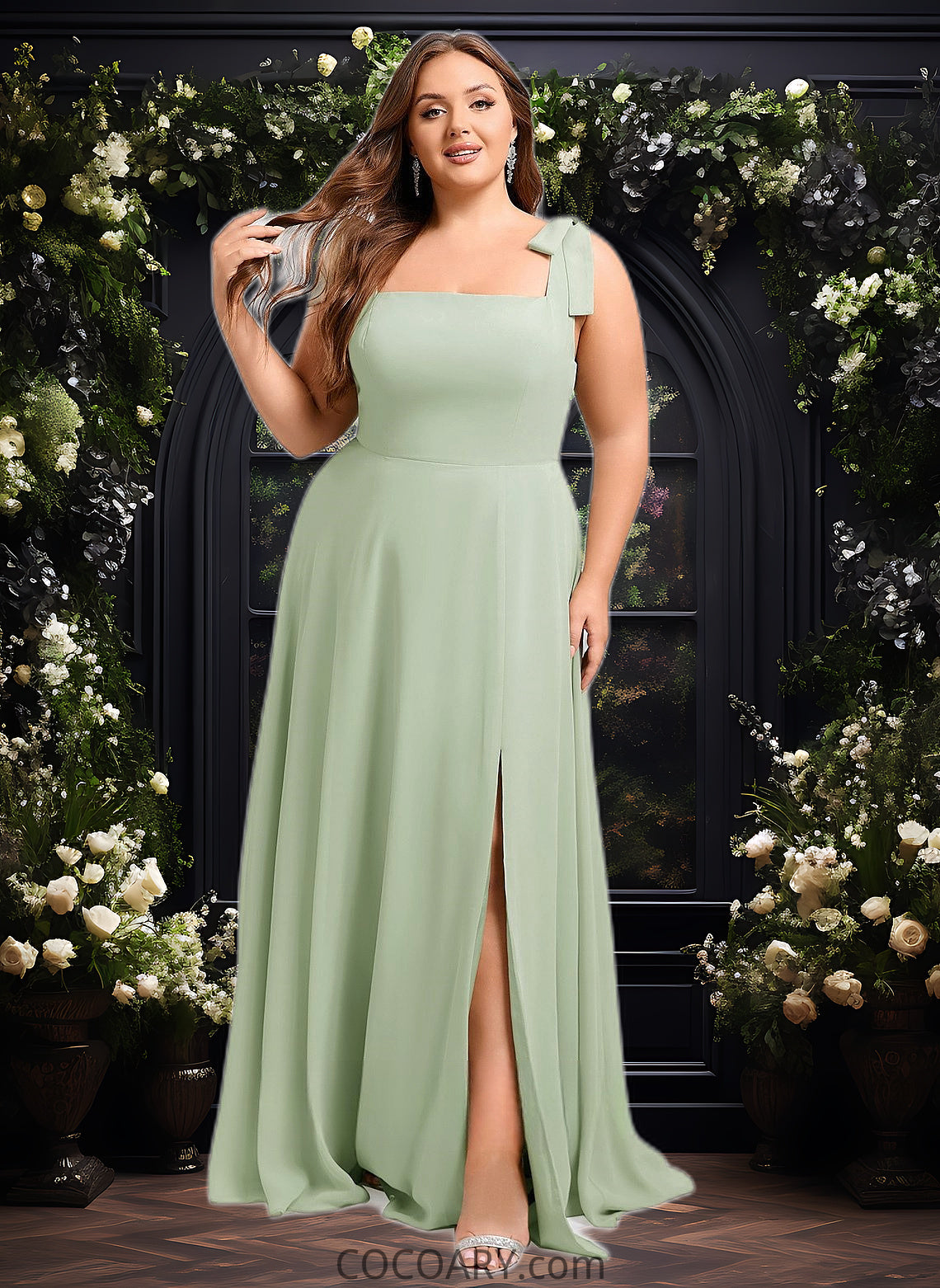 Winnie A-line Square Floor-Length Chiffon Prom Dresses With Bow DA8P0025876