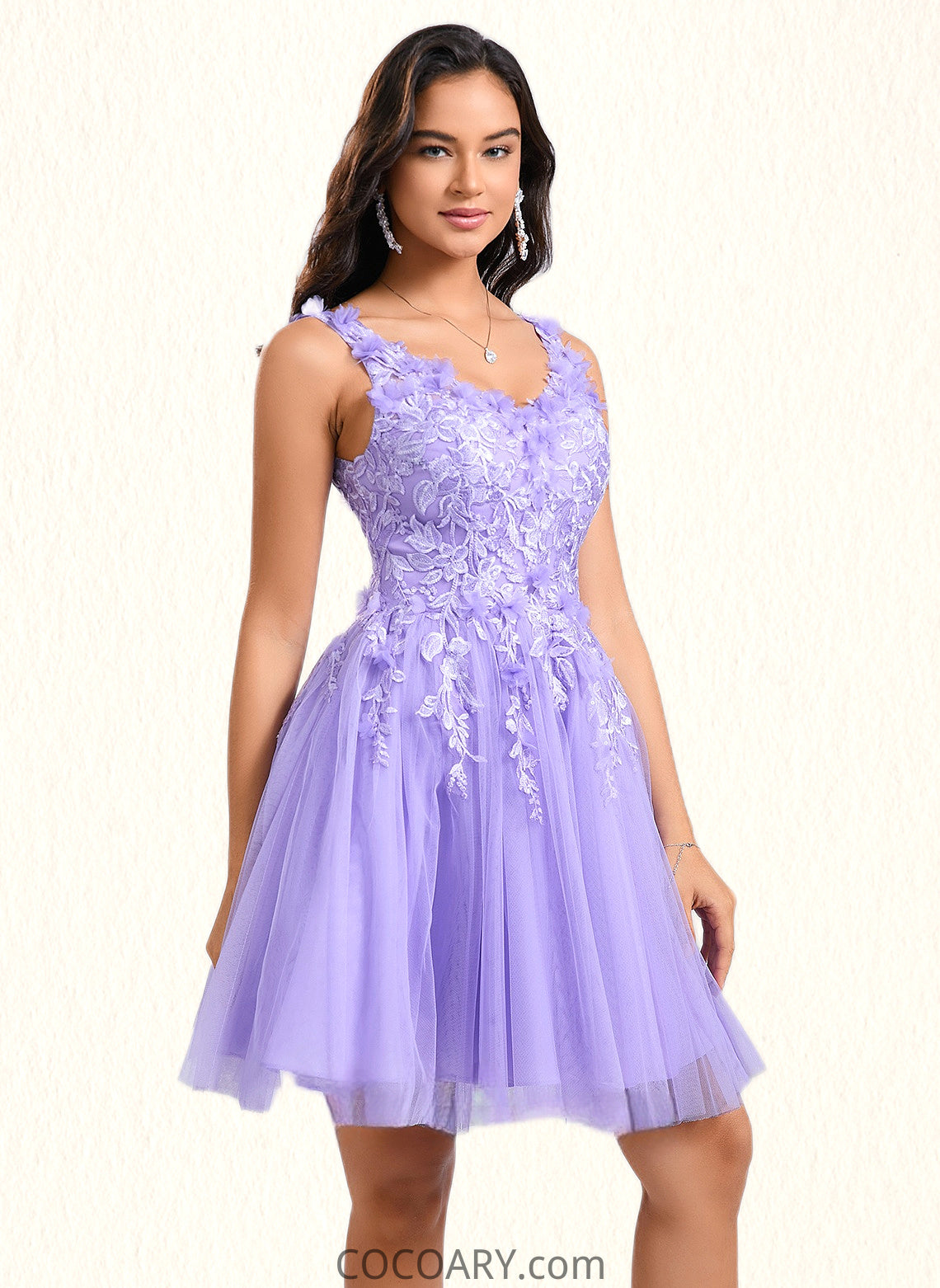 Vivien Ball-Gown/Princess V-Neck Short Lace Tulle Homecoming Dress With Flower DA8P0025656