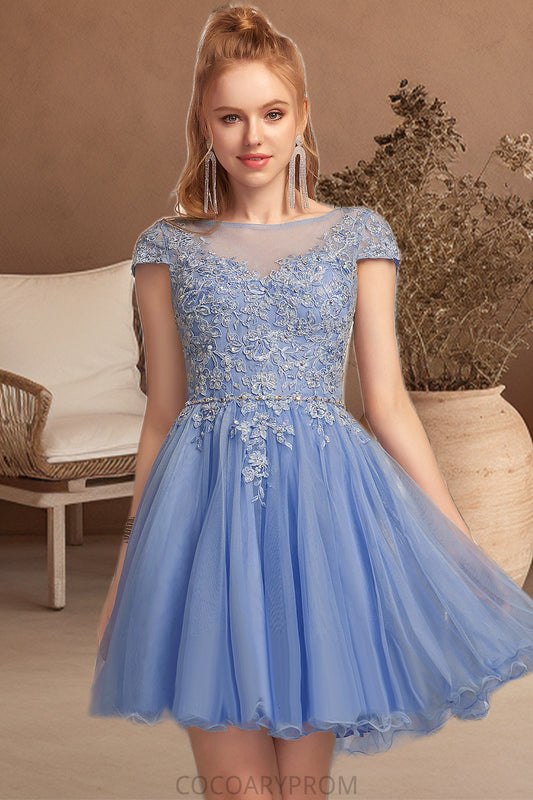 Aurora A-line Scoop Short/Mini Tulle Homecoming Dress With Beading Appliques Lace DA8P0020547