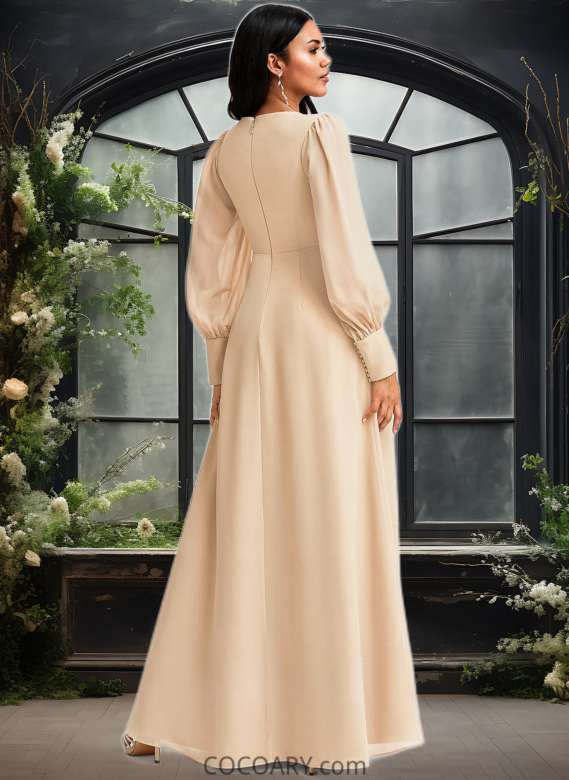 Jaylah A-line V-Neck Floor-Length Chiffon Bridesmaid Dress DA8P0025763