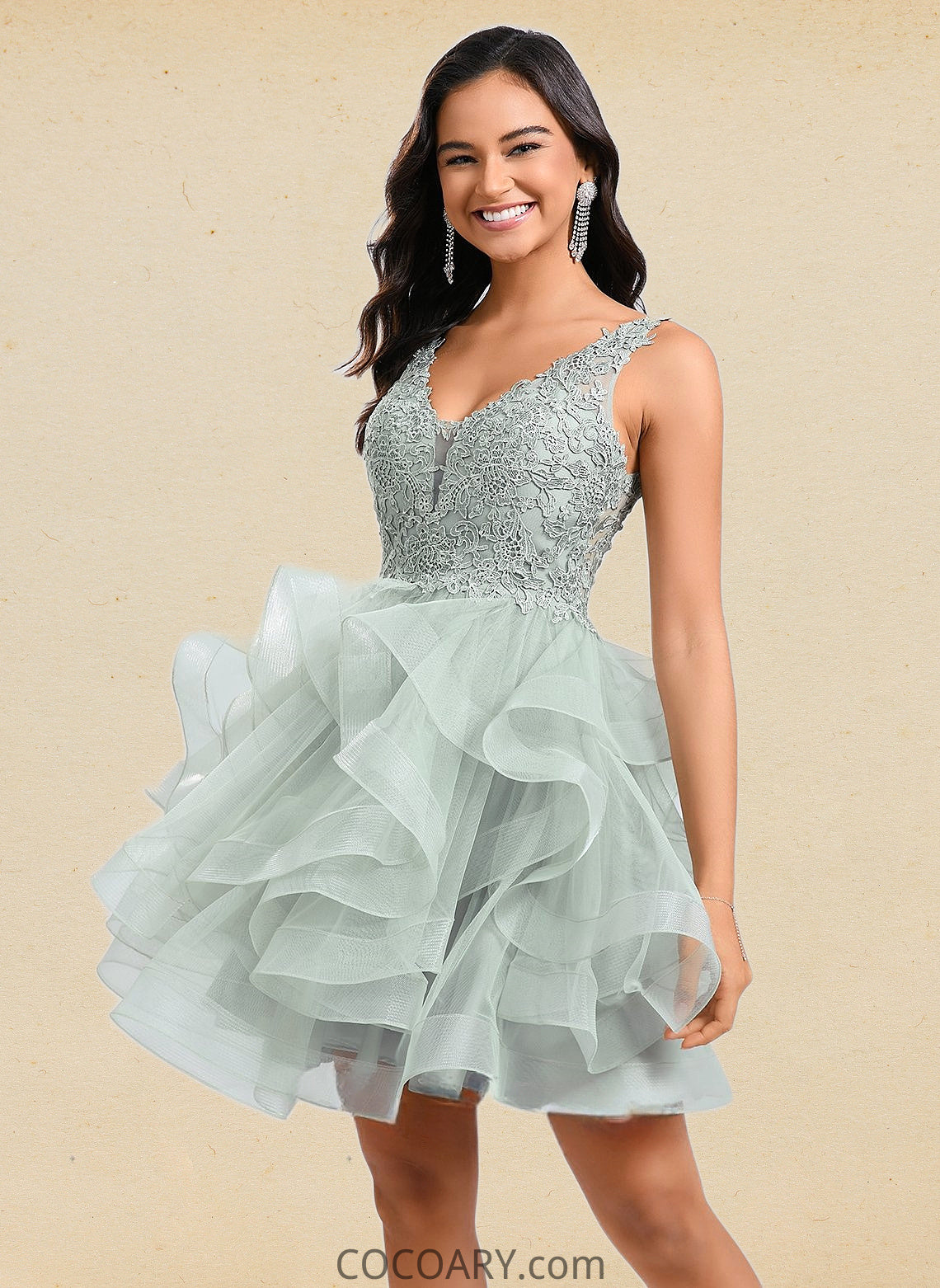 Brynn Ball-Gown/Princess V-Neck Short Tulle Lace Homecoming Dress DA8P0025671