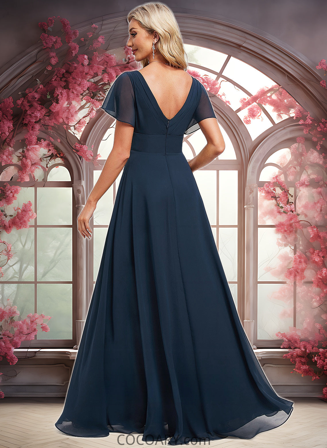 Erin A-line V-Neck Floor-Length Chiffon Bridesmaid Dress DA8P0025806